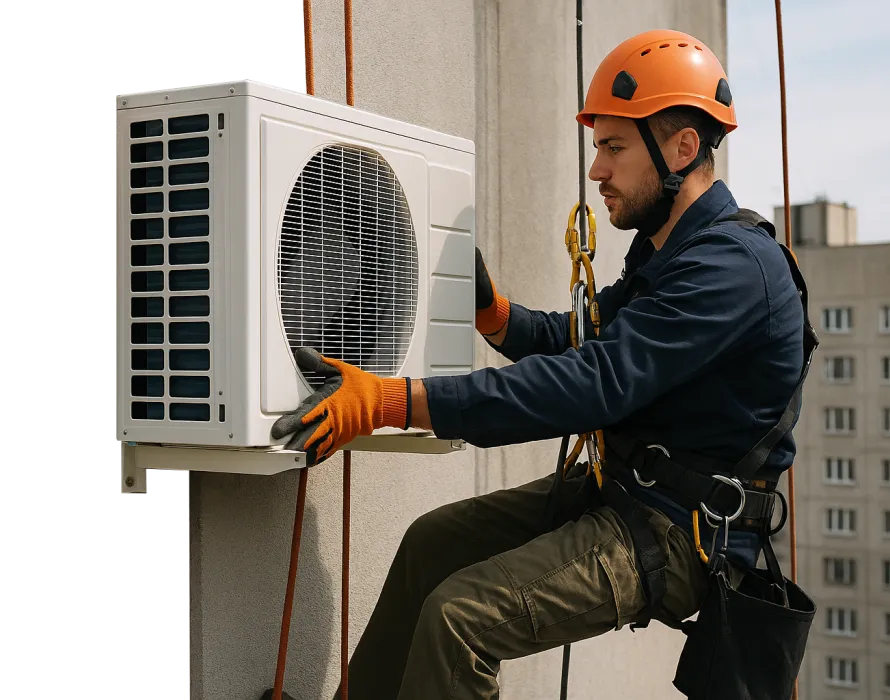 Установка кондиционеров промышленными альпинистами